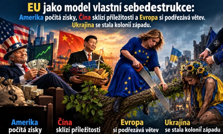 EU jako model vlastní sebedestrukce: Amerika počítá zisky, Čína sklízí příležitosti a Evropa si podřezává větev